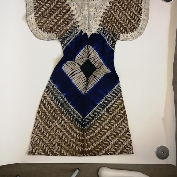 Vintage 70s Afro-centric heirloom robe wax print embroidered maxi length caftan - Picture 14 of 15